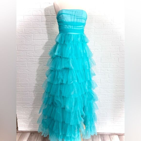 NWT Lulu’s Fabulous Existence Teal Green Tulle Strapless Tiered Maxi Dress Sz M - Picture 5 of 15